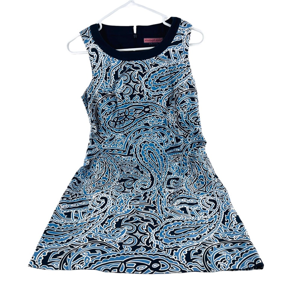 Vineyard Vines Women's Shift Dress‎ size 8 Navy Blue Paisley Sleeveless lined